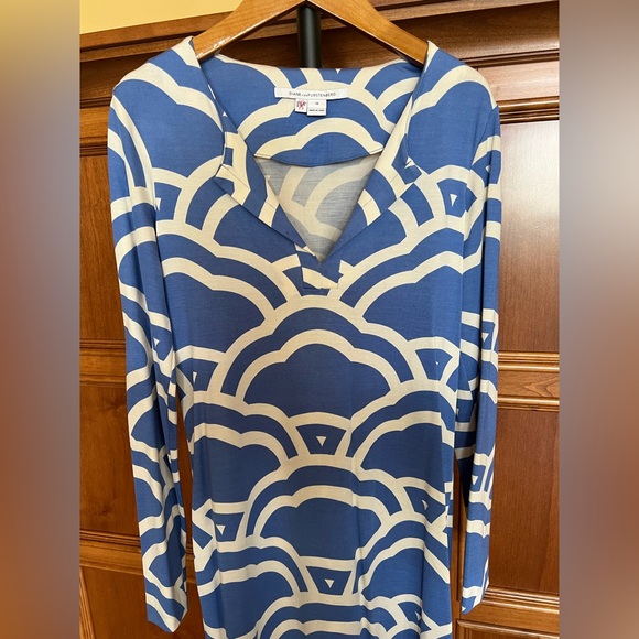 Diane Von Furstenberg Dress Reina Sky Blue White Print Size 10 - Picture 5 of 16